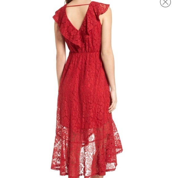 NWT Red Ruffle Lace Wrap Midi Asymmetrical Dress - OBO!! - Picture 3 of 10